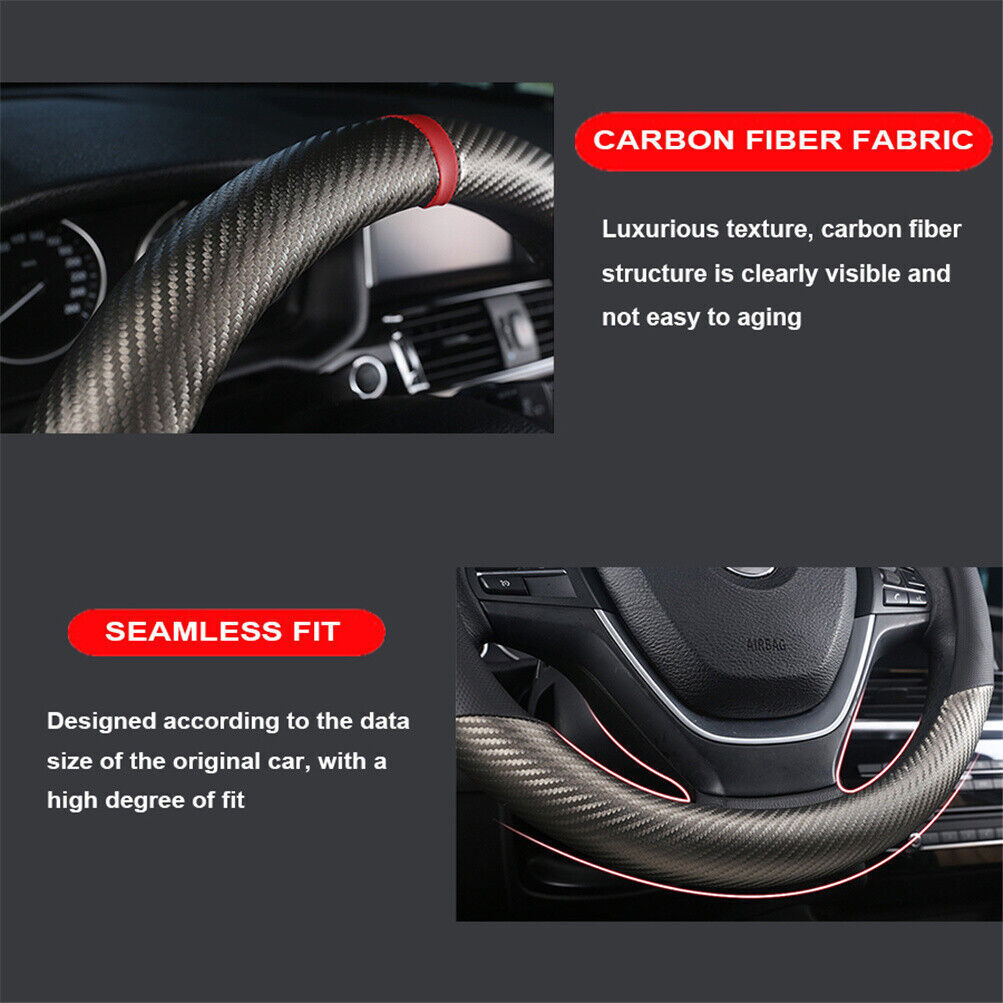 Car Steering Wheel Cover Carbon Black Leather Breathable Anti-slip Accessories